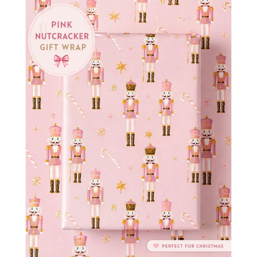 Pink Nutcracker Christmas Wrapping‎ Paper Holiday Gift Wrap Cute Pink Xmas Paper